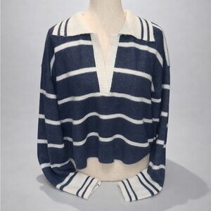 By Together Navy and White V-Neck Sweater
